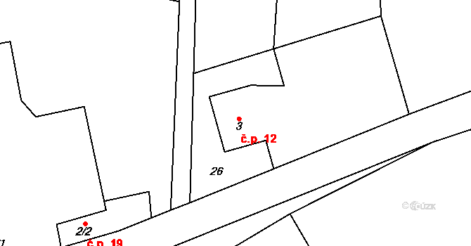 Hodyně 12, Skuhrov na parcele st. 3 v KÚ Hodyně u Skuhrova, Katastrální mapa