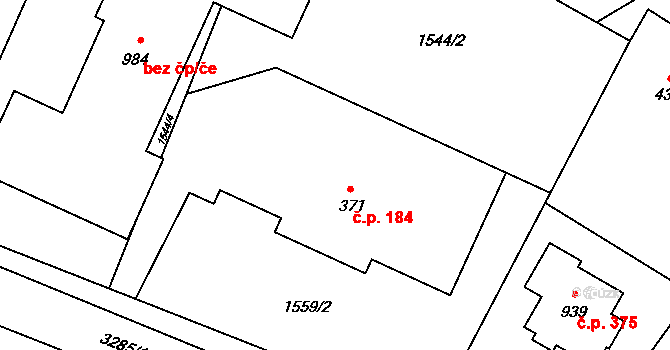 Písek 184 na parcele st. 371 v KÚ Písek u Jablunkova, Katastrální mapa