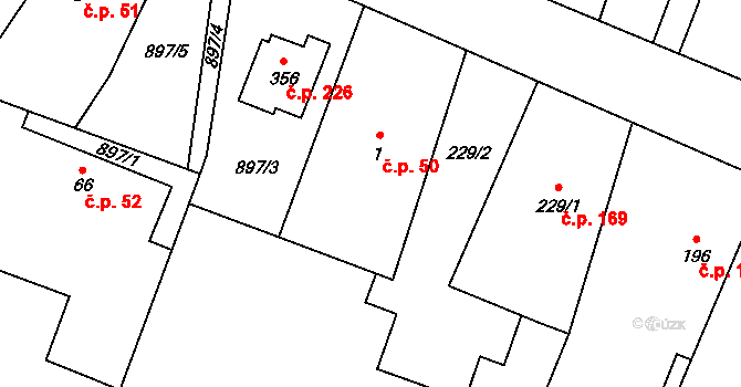 Prasek 50 na parcele st. 1 v KÚ Prasek, Katastrální mapa