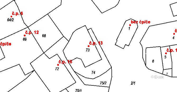 Posluchov 13, Hlubočky na parcele st. 73 v KÚ Posluchov, Katastrální mapa