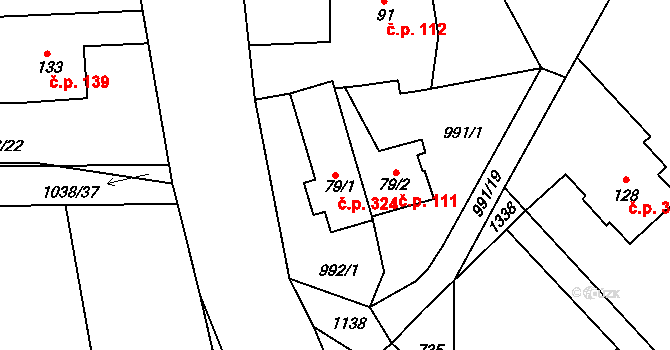 Želivec 324, Sulice na parcele st. 79/1 v KÚ Sulice, Katastrální mapa