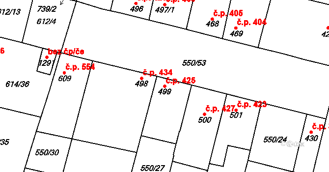 Libochovice 425 na parcele st. 499 v KÚ Libochovice, Katastrální mapa