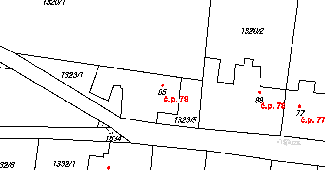 Vrbice 79 na parcele st. 85 v KÚ Vrbice u Roudnice nad Labem, Katastrální mapa