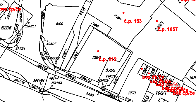 Rožnov pod Radhoštěm 112 na parcele st. 236/3 v KÚ Rožnov pod Radhoštěm, Katastrální mapa