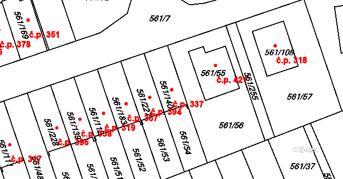 Chlumec 337 na parcele st. 561/140 v KÚ Chlumec u Chabařovic, Katastrální mapa