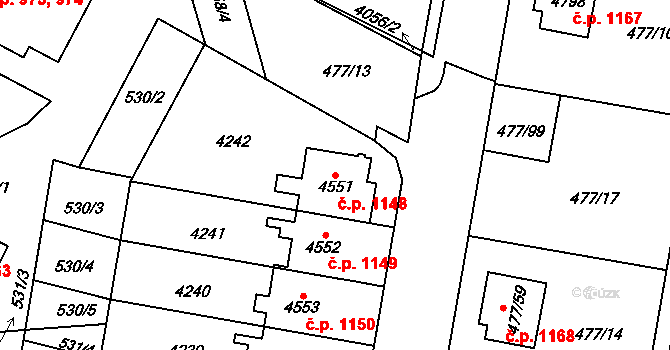 Žamberk 1148 na parcele st. 4551 v KÚ Žamberk, Katastrální mapa