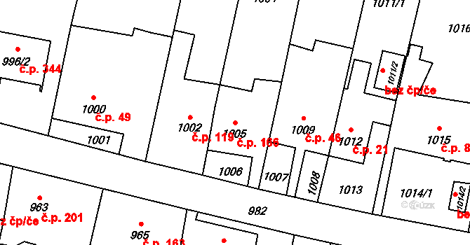 Pudlov 166, Bohumín na parcele st. 1005 v KÚ Pudlov, Katastrální mapa