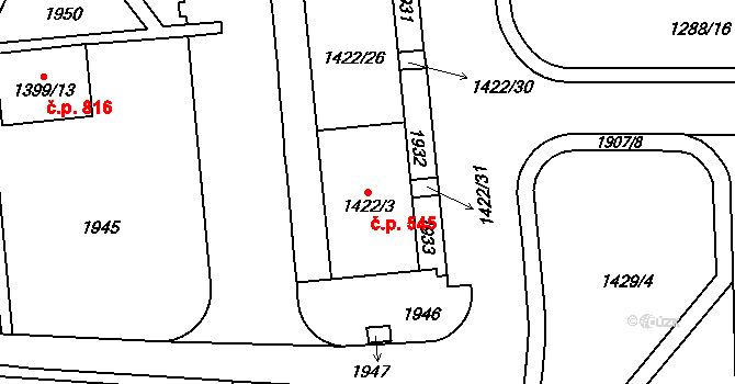 Štýřice 545, Brno na parcele st. 1422/3 v KÚ Štýřice, Katastrální mapa