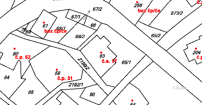 Jirkov 17, Železný Brod na parcele st. 63 v KÚ Jirkov u Železného Brodu, Katastrální mapa