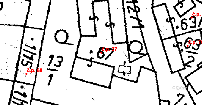 Velká Chyška 37 na parcele st. 67 v KÚ Velká Chyška, Katastrální mapa
