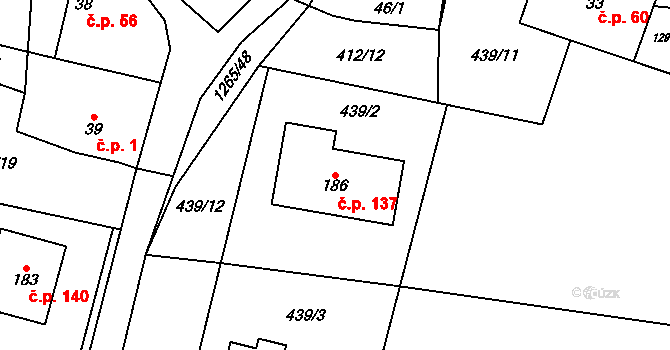 Černovice 137 na parcele st. 186 v KÚ Černovice u Kunštátu, Katastrální mapa