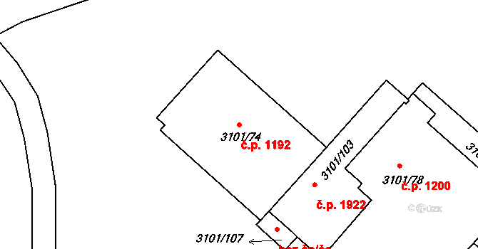 Pelhřimov 1192 na parcele st. 3101/74 v KÚ Pelhřimov, Katastrální mapa
