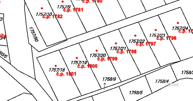 Pelhřimov 1799 na parcele st. 1757/20 v KÚ Pelhřimov, Katastrální mapa