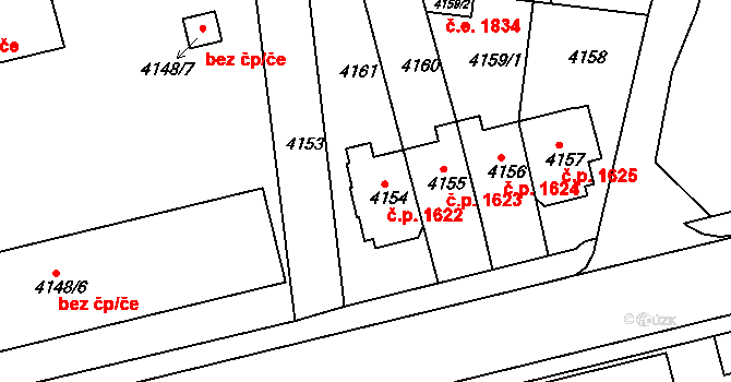 Teplice 1622 na parcele st. 4154 v KÚ Teplice, Katastrální mapa