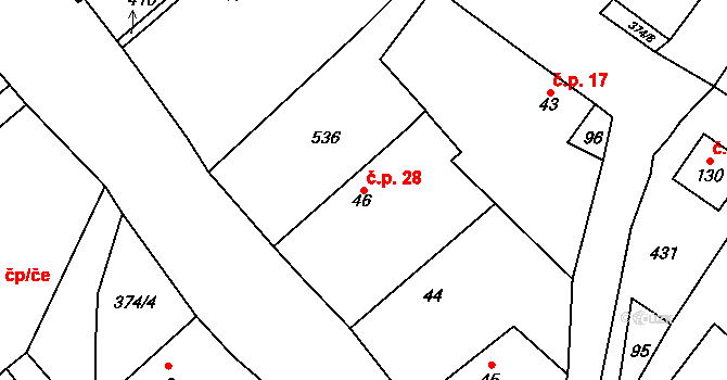Třesovice 28 na parcele st. 46 v KÚ Třesovice, Katastrální mapa