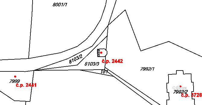 Frýdek 2442, Frýdek-Místek na parcele st. 8000 v KÚ Panské Nové Dvory, Katastrální mapa