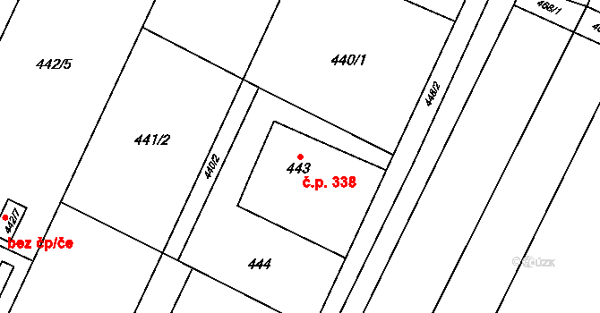 Červenka 338 na parcele st. 443 v KÚ Červenka, Katastrální mapa