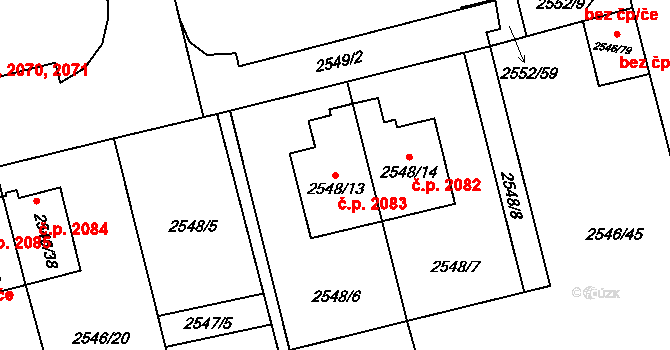 Břevnov 2083, Praha na parcele st. 2548/13 v KÚ Břevnov, Katastrální mapa