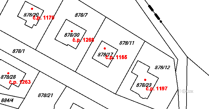 Suchdol 1165, Praha na parcele st. 878/17 v KÚ Suchdol, Katastrální mapa