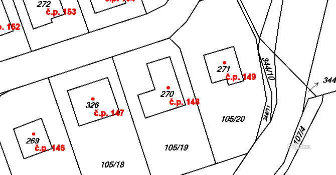 Popovice 148, Králův Dvůr na parcele st. 270 v KÚ Popovice u Králova Dvora, Katastrální mapa
