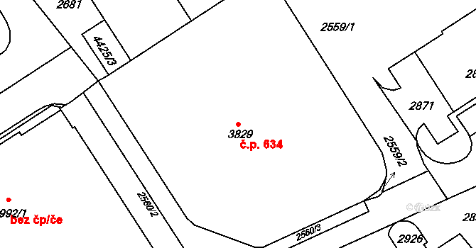 Střední Předměstí 634, Trutnov na parcele st. 3829 v KÚ Trutnov, Katastrální mapa