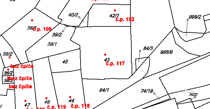 Příbram I 117, Příbram na parcele st. 43 v KÚ Příbram, Katastrální mapa