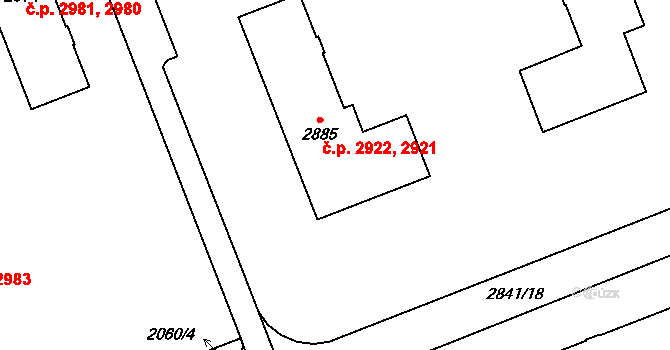Hodonín 2921,2922 na parcele st. 2885 v KÚ Hodonín, Katastrální mapa
