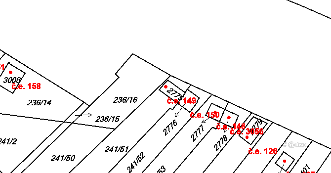 Sezimovo Ústí 149 na parcele st. 2775 v KÚ Sezimovo Ústí, Katastrální mapa