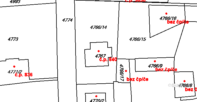 Česká Lípa 840 na parcele st. 4767 v KÚ Česká Lípa, Katastrální mapa