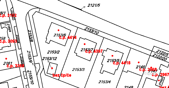 Chomutov 4397 na parcele st. 2153/7 v KÚ Chomutov II, Katastrální mapa