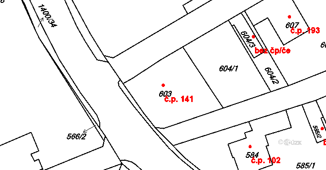 Liberec XI-Růžodol I 141, Liberec na parcele st. 603 v KÚ Růžodol I, Katastrální mapa
