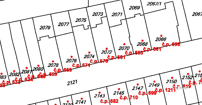 Šlapanice 681 na parcele st. 2072 v KÚ Šlapanice u Brna, Katastrální mapa