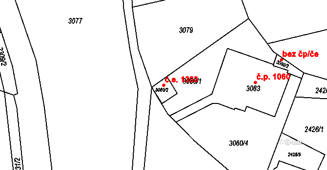 Kuřim 1303 na parcele st. 3080/2 v KÚ Kuřim, Katastrální mapa