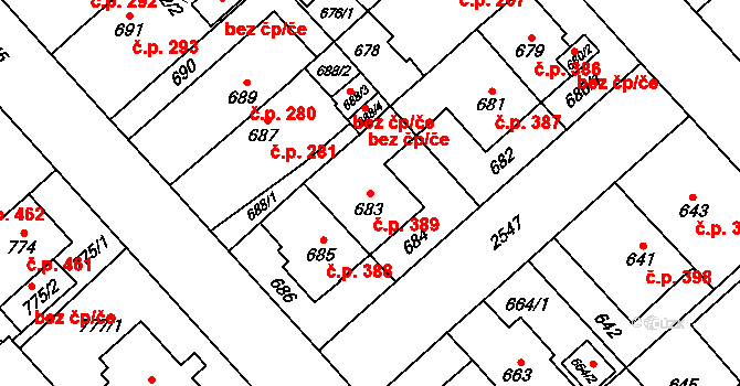 Doubravka 389, Plzeň na parcele st. 683 v KÚ Doubravka, Katastrální mapa