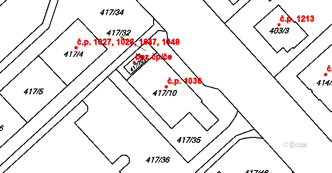 Doubravka 1036, Plzeň na parcele st. 417/10 v KÚ Doubravka, Katastrální mapa
