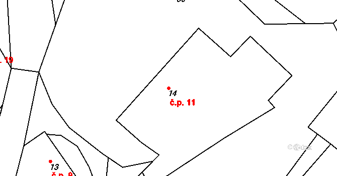 Dolní Raškovice 11, Svinčany na parcele st. 14 v KÚ Raškovice u Přelouče, Katastrální mapa