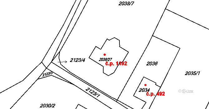 Dětmarovice 1192 na parcele st. 2038/27 v KÚ Dětmarovice, Katastrální mapa