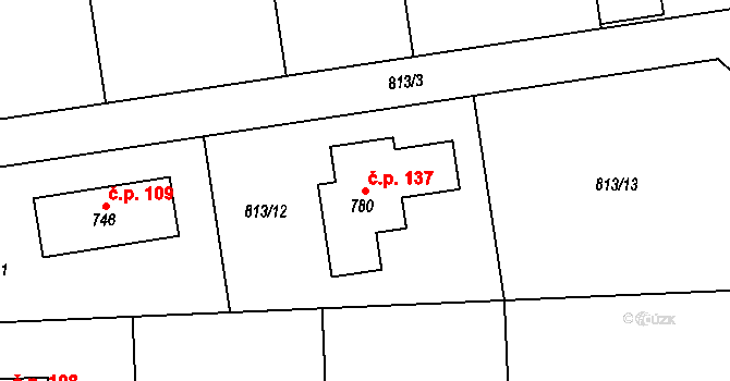 Halouny 137, Svinaře na parcele st. 780 v KÚ Svinaře, Katastrální mapa