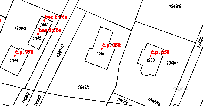 Lišov 862 na parcele st. 1298 v KÚ Lišov, Katastrální mapa