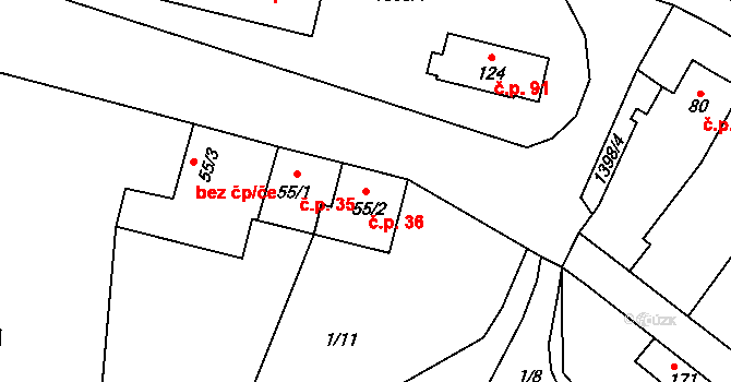 Cebiv 36 na parcele st. 55/2 v KÚ Cebiv, Katastrální mapa