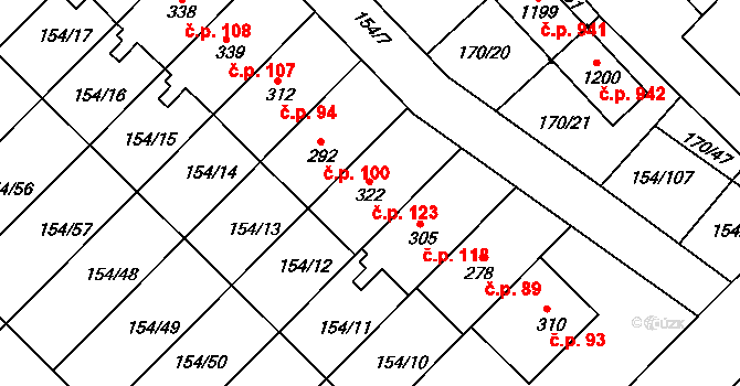 Pakoměřice 123, Bořanovice na parcele st. 322 v KÚ Bořanovice, Katastrální mapa