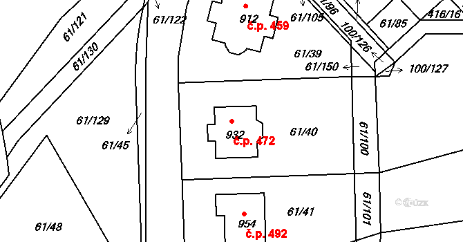 Třemošnice 472 na parcele st. 932 v KÚ Třemošnice nad Doubravou, Katastrální mapa