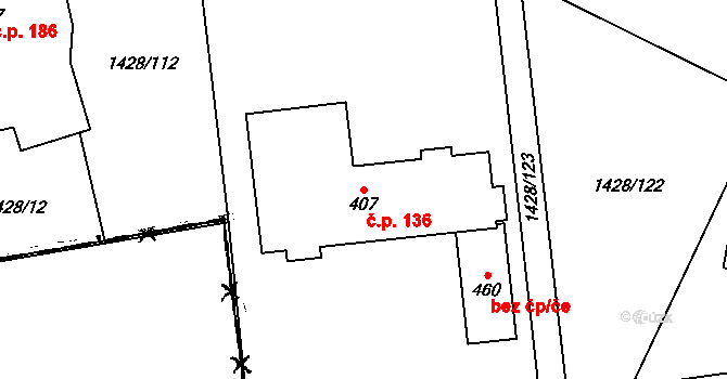Cheznovice 136 na parcele st. 407 v KÚ Cheznovice, Katastrální mapa