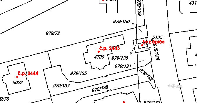 Nymburk 2443 na parcele st. 4799 v KÚ Nymburk, Katastrální mapa