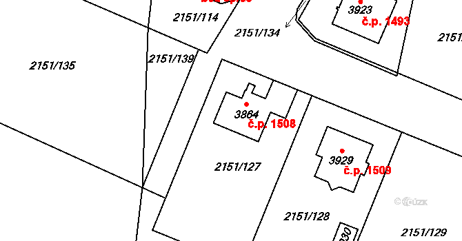 Humpolec 1508 na parcele st. 3864 v KÚ Humpolec, Katastrální mapa