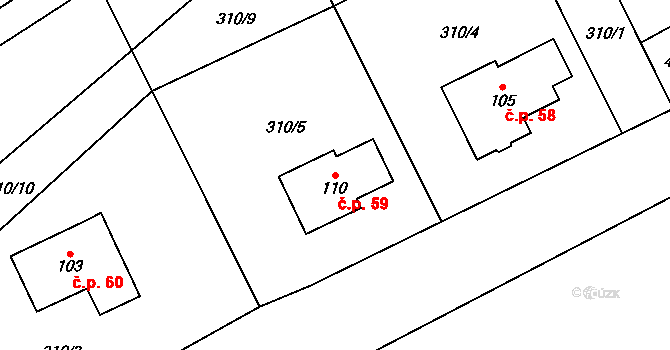 Řikovice 59, Morašice na parcele st. 110 v KÚ Řikovice u Litomyšle, Katastrální mapa