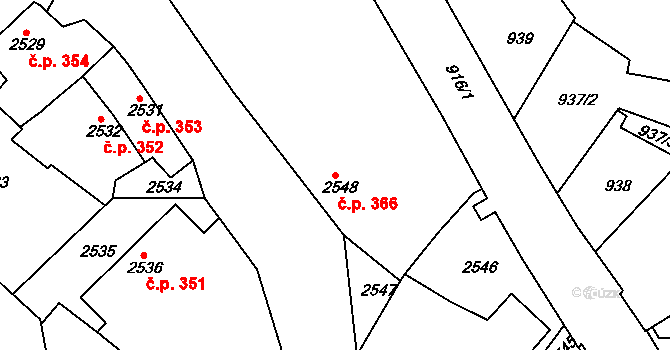 Jemnice 366 na parcele st. 2548 v KÚ Jemnice, Katastrální mapa