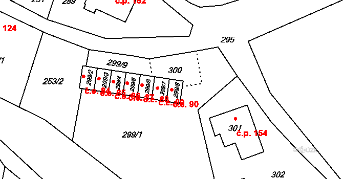 Rumburk 2-Horní Jindřichov 90, Rumburk na parcele st. 299/8 v KÚ Horní Jindřichov, Katastrální mapa