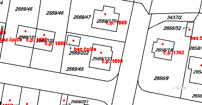 Benešov 1890 na parcele st. 2569/133 v KÚ Benešov u Prahy, Katastrální mapa
