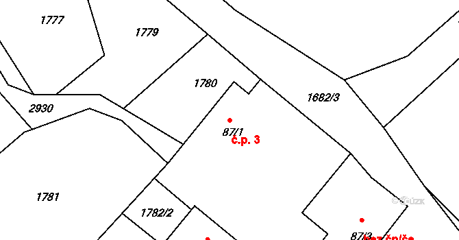 Břevnice 3, Stranný na parcele st. 87/1 v KÚ Stranný, Katastrální mapa